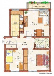 Grundriss 3-ZIMMER-WOHNUNG IM ERDGESCHOSS MIT BALKON IN RUHIGER LAGE VON GREVENBROICH-ORKEN ZU VERKAUFEN...