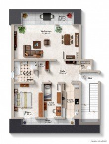 Grundriss ELEGANTE DACHGESCHOSS-WOHNUNG  MIT EINBAUK�CHE IN RHEINN�HE VON MEERBUSCH-B�DERICH ZU VERKAUFEN...