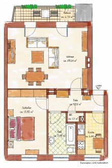 Grundriss BEREITS FREI: HELLE 2-ZIMMER-WOHNUNG MIT BALKON IN DERENDORF ZU VERKAUFEN...