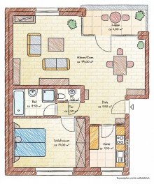 Grundriss BEREITS FREI: RENOVIERTE WOHNUNG MIT EINBAUK�CHE, BALKON UND GARAGE IN ILVERICH ZU VERMIETEN...