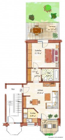 Grundriss VERMIETETE ERDGESCHOSS-WOHNUNG MIT TERRASSE UND TG-PLATZ IN GREVENBROICH-CITY ZU VERKAUFEN...
